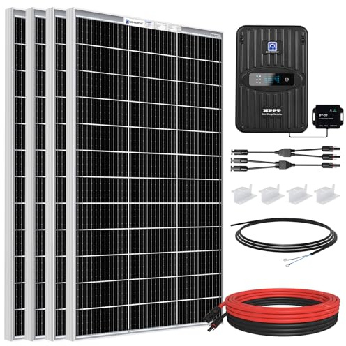 ECO-WORTHY 480W Solar Panel Kit 2kWh/Day 12V Off Grid Solar Power System for Shed Motorhome: 4pcs 120W Bifacial Solar Panel + 40A MPPT Solar Charge Controller + Solar Cable + Z Brackets