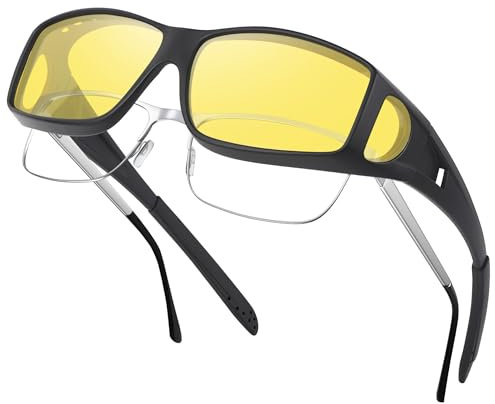 Nlieanuc Superpuestas Gafas Conducción Nocturna - Polarizadas Gafas Cristal Amarillo Lentes de Sol Visión Nocturna para Hombre Mujer (Negro Amarillo)