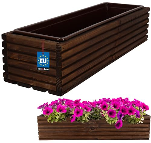 KOTARBAU® Jardinera de madera con maceta interior para balcón, color antracita, marrón, 64 x 20 x 14 cm, Casual