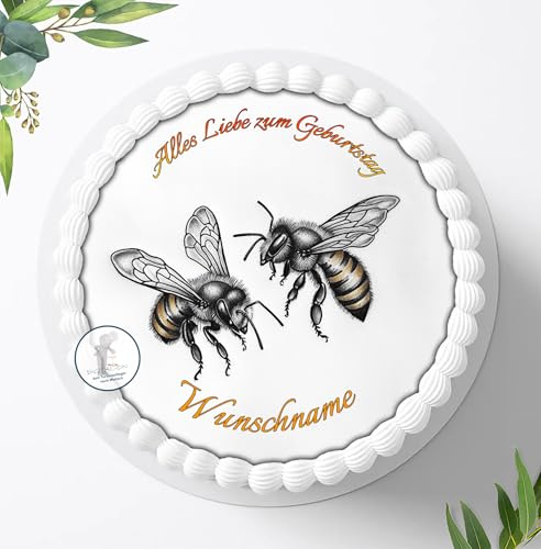 Tortenaufleger Tortenbild Tortendeko Fototorte Dschungeltiere Safari: Biene, Personalisierbarer mit oder ohne Wunschname für Jungen,Mädchen zum Geburtstag, Essbares Foto Fondant, Ø 20cm - 2477z