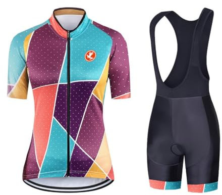 UGLY FROG Fahrradtrikot Kurzarm Set für Damen Radtrikot T Shirt Radsport Radtrikot Set Fahrrad Trikot Kurzarm+Radhose mit Gel Pad,Ursprüngliche Gaze Radjacke und Radhose,Cycling Jersey Radtrikot