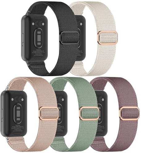 EverAct 5 Pack Stretchy Nylon Compatible with Samsung Galaxy Fit 3 Strap for Women Men, Elastic Adjustable Soft Sport Strap Wristband for Galaxy Fit 3 SM-R390