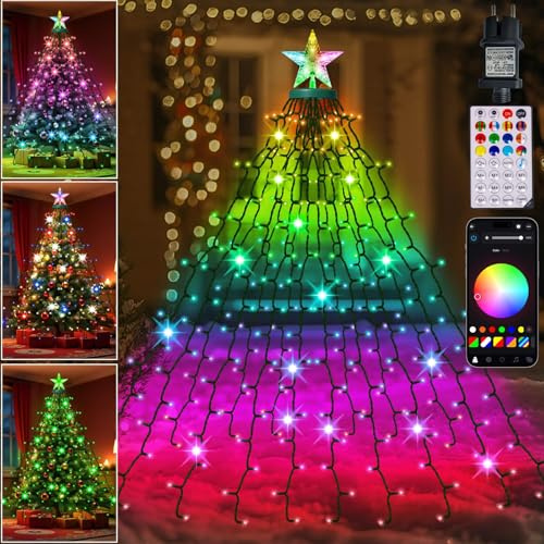 Weihnachtsbaum Intelligente Beleuchtung, 266LED RGB farbwechselnde Weihnachtsbeleuchtung mit APP, Timer, Musik, Helligkeit, 40+ Szenenmodi DIY Weihnachtsbaum Dekoration Lichter für Garten, Party