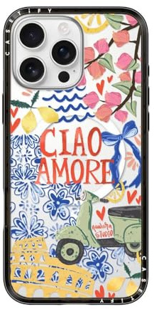 CASETiFY Compact iPhone 16 Pro Max Hülle [MagSafe-kompatibel/Schlank/Schutz vor Stürzen aus 1,2 m] - Ciao Amore - Transparentes Schwarz | Schlank und schlank, 1,2 m, 2-facher Fallschutz in Militärqualität, Ciao Amore, Schwarz