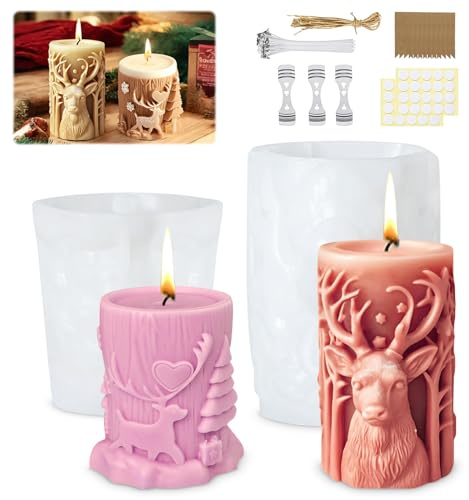 Silikonformen Gießformen Weihnachten, 2 Stück Elch Kerzenformen Zum Gießen, 3D Weihnachten Kerzenform, DIY Silikonform für Handwerk, Gießformen Silikon für Duftkerzen Ornamente Geschenke