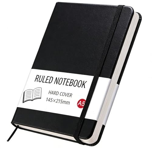 ojussa A5 Notebook 200 Pages Leather Journal Notebook Hardback Notepad with Bookmark, and Elastic Closure 14.5 x 21.5 cm,for School Office Home Business Writing