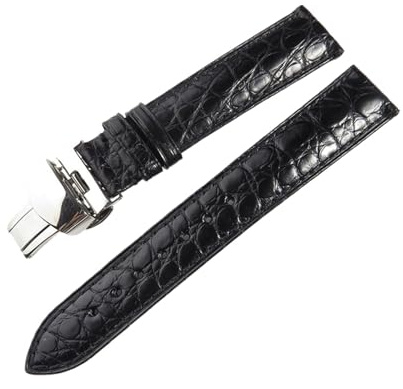 INEOUT Bracelet De Montre En Cuir De Crocodile Double Face 18mm 19mm 20mm 21mm 22mm 23mm 24mm Bracelets De Montre En Alligator De Luxe(Black Strap,18mm,Rose Gold Buckle)