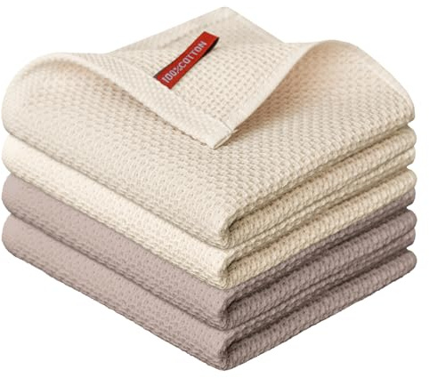 Artoid Mode Waffel Gemischte Farbe (Beige+Braun) 100% Baumwolle Geschirrtücher, 4er Set 34x34 cm Waschbar Saugfähig Küchentücher