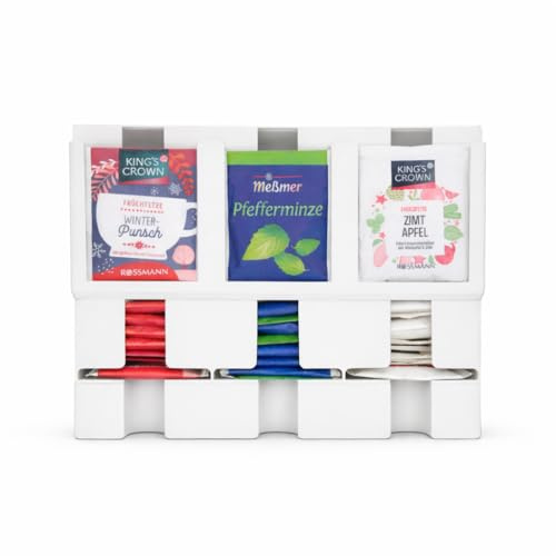 Alupedia Teebeutel Organizer Box – Teebeutelspender aus robustem Kunststoff – 3Fächer für Verschiedene Teesorten – Perfekt für Küche, Büro, Hotel oder Teeliebhaber – Platzsparend (Weiß)