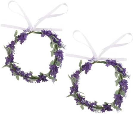 VILLCASE Lavendel Blumenkranz Haarband 2 Stück Tiefviolett Haarschmuck Für Hochzeiten Strandfotos Romantisches Stirnband Leicht Und Vielseitig