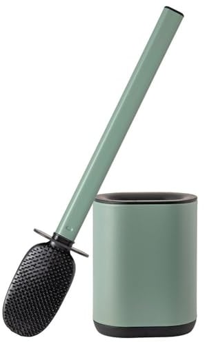 Erreke Toilettenbürste aus Edelstahl, Flexibel, Wand oder Boden, Grün | Silikonborsten. Mit Anti-Fingerprint-Halter. Einfache Wandmontage. Hygienisch. Flexibel und robust. Langer Stiel (Grün)
