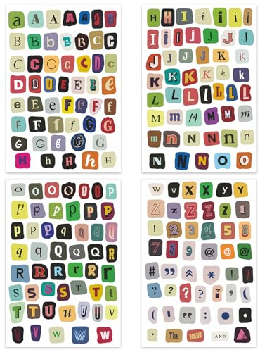 Cartoon Buchstabenaufklebern, 200 Stück/4 Bögen, selbstklebend, wasserfest bunte Alphabetaufkleber für DIY-Scrapbook-Aufkleber, Briefkästen, Hausnummern, Reisetaschen