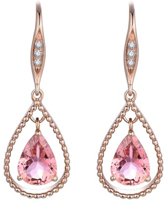 Stfery Orecchini pendenti in oro rosa con tormalina 9 K/14 K/18 K per donne, eleganti orecchini a goccia con tormalina 1,27 ct e diamante in vero oro