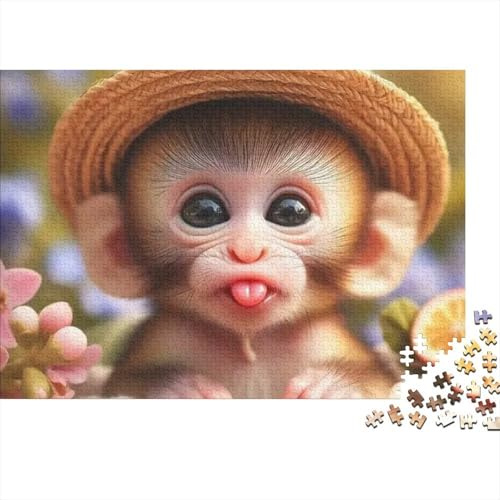 Adorable Monkey Jigsaw Puzzles 1000Pc Recycled Paper for Adults Straw Hat Puzzle Fun And Challenging Family Game Fun Present & Activity for Home Great Gift Idea 70x50cm/1000pcs