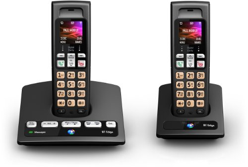 BT Edge 1500 Colour Screen Twin DECT Cordless Handset with Telephone Answering Machine - Black