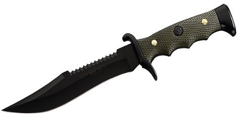 Nieto Gürtelmesser, brünierte Klinge, Rückensäge, Scheide in Camoflage-Design