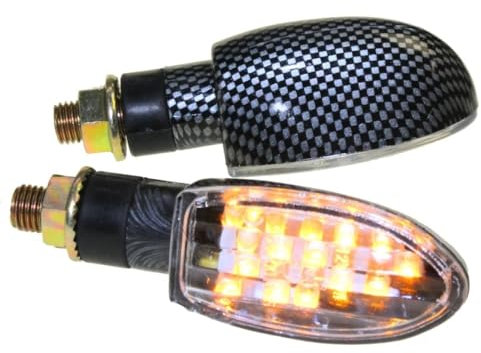 Motorrad Mini Blinker LED Marten Carbon klar E-geprüft passt auch bei Honda CB 500 600 Italjet Formula Kawasaki 125 600 650 Suzuki GN GS GSX 500 600 Yamaha DT XJ XT 125 600