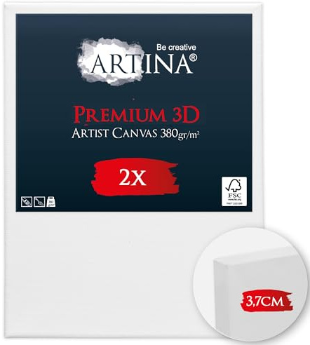 Artina 2er Set 3D Leinwand FSC® Keilrahmen verzugsfrei 3-fach vorgrundiert | 18x24cm weiß bespannt stabil 100% Baumwolle Qualität Künstlerbedarf stabilem Holz grundiert Acrylmalerei 3D Premium