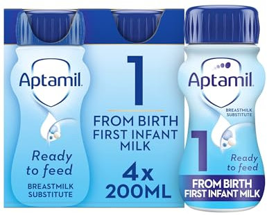 Aptamil 1 First Infant Baby Milk Ready to Use Liquid Formula, from Birth, 4x200ml