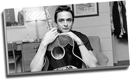 Panther Print Johnny Cash Gitarre Leinwanddruck, 76,2 x 40,6 cm Wandkunst Wohnzimmer