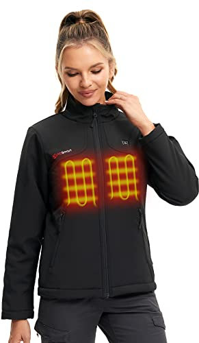 PROSmart Women's Heated Jacket Waterproof Electric Gilet Coat with 12V Battery Pack for Outdoor Sports, Black, S