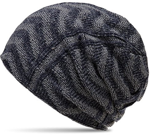 Caspar MU128 gefütterte Feinstrick Beanie Mütze mit stylischem Flecht Muster, Farbe:Jeansblau/grau, Größe:One Size