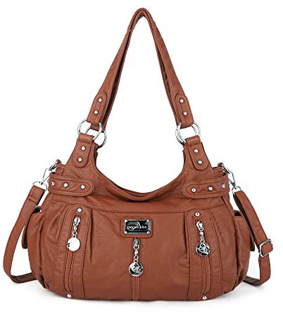 Angelkiss große börsen und Handtaschen für Damen, gewaschenes Kunstleder, Crossbody Hobo-Umhängetasche, Schultertasche, Handtasche, Braun (braun), Large