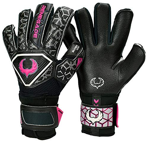 Renegade GK Triton Frenzy Goalie Gloves with Pro-Tek Fingersaves | 3.5+3mm Super Grip & 4mm Duratek | Black & Pink Goal Keeper Gloves (Size 10, Adult, Mens, Roll-Neg. Hybrid Cut, Level 2)