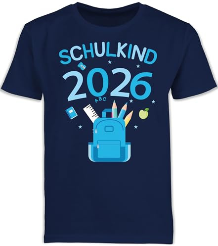 Kinder T-Shirt Jungen Schulanfang - Einschulung Junge - Schulkind 2026 I - 128 (7/8 Jahre) - Navy Blau - Outfit 1.Schultag einschulungsoutfit schulanfänger ich Bin eingeschult kindershirts