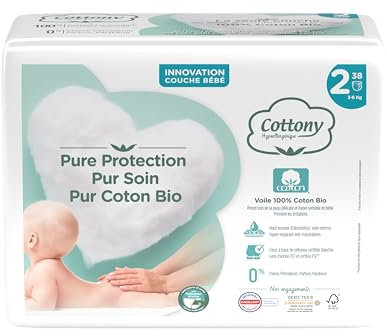 Cottony Windeln mit Bio-Baumwolle, 38 Windeln, Größe 2 (3-6 kg)