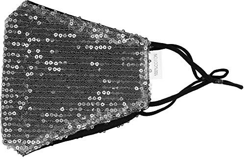Trachtenland Mund Nase Stoffmaske Gesichtsmaske mit Pailletten - Silber/Schwarz
