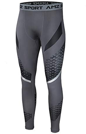 AMZSPORT Collants D'entraînement de Course à Pied avec Leggings de Sport pour Hommes avec Imprimé en Maille, Gris, XL