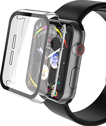 YoLin 2-Stück Mit glas Ultradünne Displayschutz Kompatibel mit Apple Watch Series 6/ SE/Series 5 / Series 4 44mm, PC All-Around Schutzhülle für iWatch 44mm (2 Transparent)