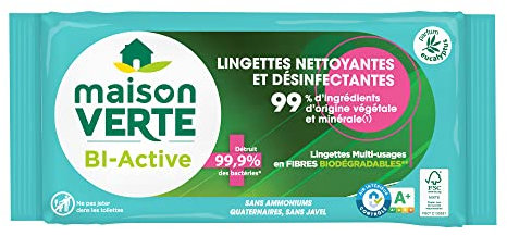 Maison Verte - Lingettes - Nettoyantes & Désinfectantes - Multifonctions - Antibacterien - Tous Types de Surfaces - 35 unités