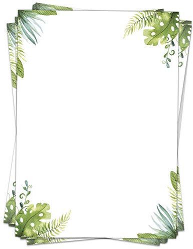 50 Blatt Briefpapier (A4) | Aquarell Blätter grün | Motivpapier | edles Design Papier | beidseitig bedruckt | Bastelpapier | 90 g/m²