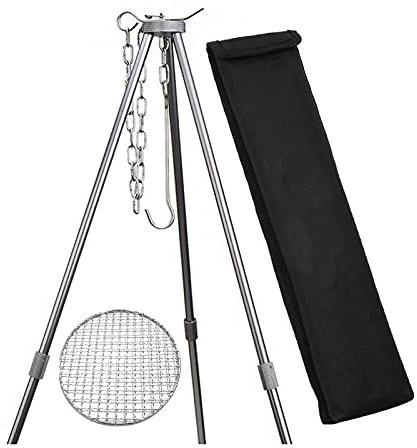 WMLBK 80 cm, set di barbecue a tre piedi, con griglia rotonda in rete, con catene e ganci, treppiedi portatile, con custodia per il barbecue, attrezzi per giardino, campeggio, picnic