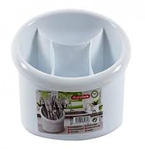 Tradineur - Escurrecubiertos de plástico, ovalado, con 4 compartimentos, color blanco, portacubiertos de cocina, secar cubertería, 16 x 14 cm