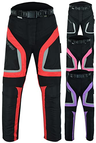 Texpeed Motorradhose Damen Mit Protektoren - Wasserdicht Motorroller Textil Für Sommer oder Winter - Zertifiziert Rüstung (EN 1621-1) Rot - S Taille/Regulär Bein