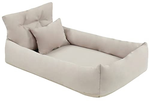 Juelle Orthopädisches Hundebett Kunstleder Hundesofa mit Orthopädischer Matratze für Große Hunde Abnehmbarer Bezug Waschbar Hugo L-XXL (120x85 cm, Ecru)