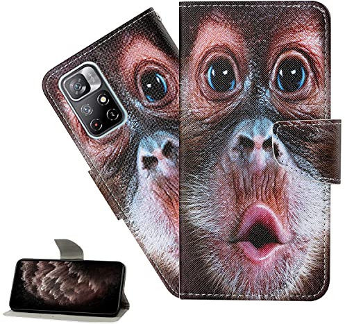 LEMAXELERS Redmi Note 11 4G Hülle,Redmi Note 11 4G Handyhülle Süßer Affe Mädchen Flip Case PU Leder Cover Magnet Schutzhülle Tasche Handytasche für Redmi Note 11 4G,XC4 Monkey