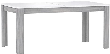 Newroom Esstisch Nordisch Eiche grau und Weiß Hochglanz Ausziehbar Skandi Modern - 160x72,7x90 cm (BxHxT) - Tisch Esszimmertisch Küchentisch - [Kondo.Nine] Wohnzimmer Küche Esstisch Wohnstube