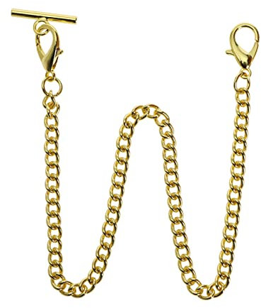 Create idea Taschenuhr Albert Weste Kette mit T-Bar Karabiner-Überzug 14 Zoll Klassisches Metall Uhrenkettenglied Taschenuhrständer Single Link Weste Gürtel Gold