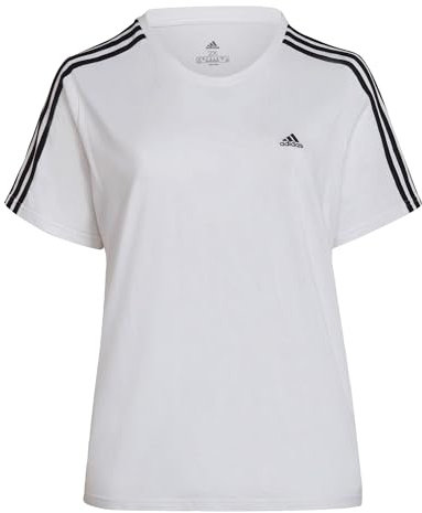adidas Mujer Essentials Slim 3-Stripes tee (Plus Size), White/Black, XL Plus