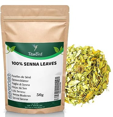 Titanbird 50g Feuilles de Séné Entières | Tisane Detox | Puissant Purgatif, Laxatif Naturel, Favorise le Transit Intestinal et le Nettoyage du Colon | Qualité Supérieure