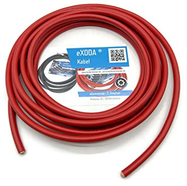 eXODA Cable de la batería 25 mm² rojo 5m de cable de cobre H07V-K25 en una sola pieza