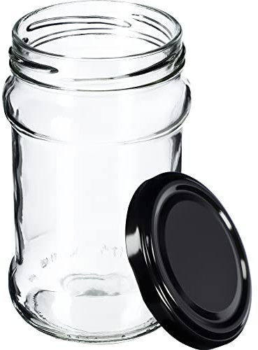 KADAX Fi66 Lot de 10 petits bocaux de confiture, 315 ml, avec couvercle, hermétiques, ronds, pour confiture, miel, noirs