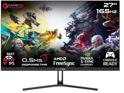 GAMEON GOVE127FHD165IPS Epic Series 27 Inch FHD Gaming Monitor, 165Hz, 0.5ms MPRT, Fast IPS, HDMI 2.1, DisplayPort 1.4, HDR, Adaptive Sync, Built-in Speakers, VESA 100x100, PS5 Compatible, Black