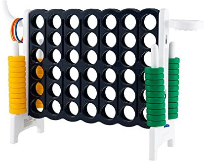 DREAMADE Riesiges 4 Gewinnt Spiel mit Basketballkorb und Wurfspiel, Strategiespiel für Kinder und Erwachsene, 4 in Einer Reihe, Brettspiel Spielzeug,Vier in Reihespiel Kinderspiel (Blau+Weiß-Rahmen)