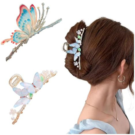 6 Stück Schmetterling Haarspangen Kraeoke Fischschwanz Haarklammer Weizen Hair Clips Tulip Hinterkopfclip Große Blumen Haarspange (Kombination 4)