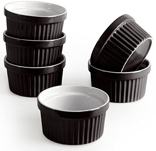 homEdge Porcelain Ramekins Set, 240 ml / 8 Fl Ounces Ice Cream Bowl, Creme Brûlée Ramekins Soufflé Cup for Baking, Set of 6 Black